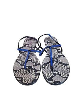 New Pedro Garcia Snakeskin Blue Crystal Embellished T-Strap Flat Thong 11